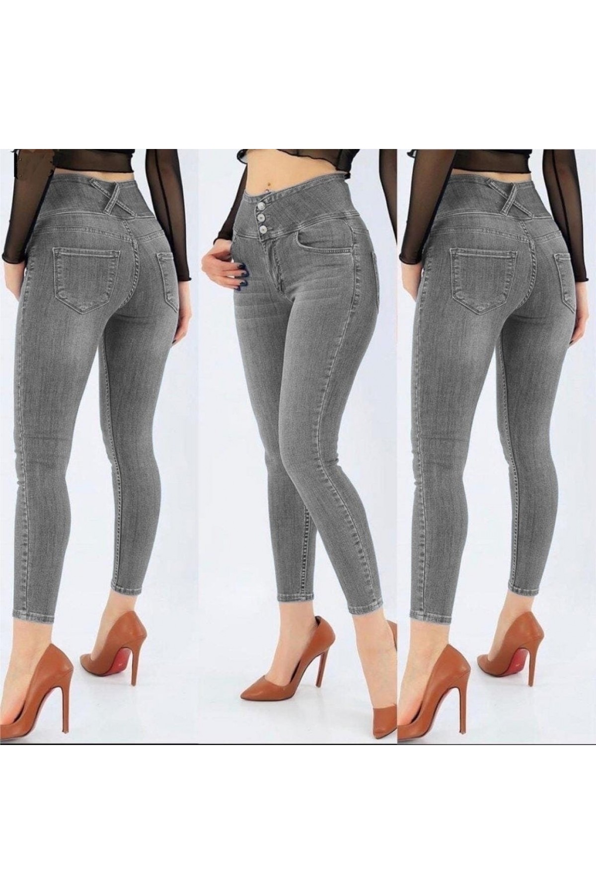 Yüksel Bel Likralı Kot Pantolon (Gri), 38357